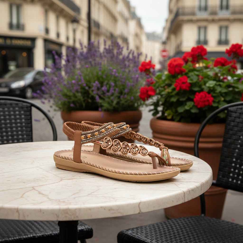 Sandales élégantes à détails perlés, au design confortable. - 7