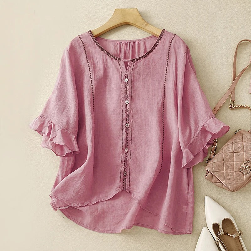 Blouse élégante à manches volantées, parfaite pour des occasions formelles. 5
