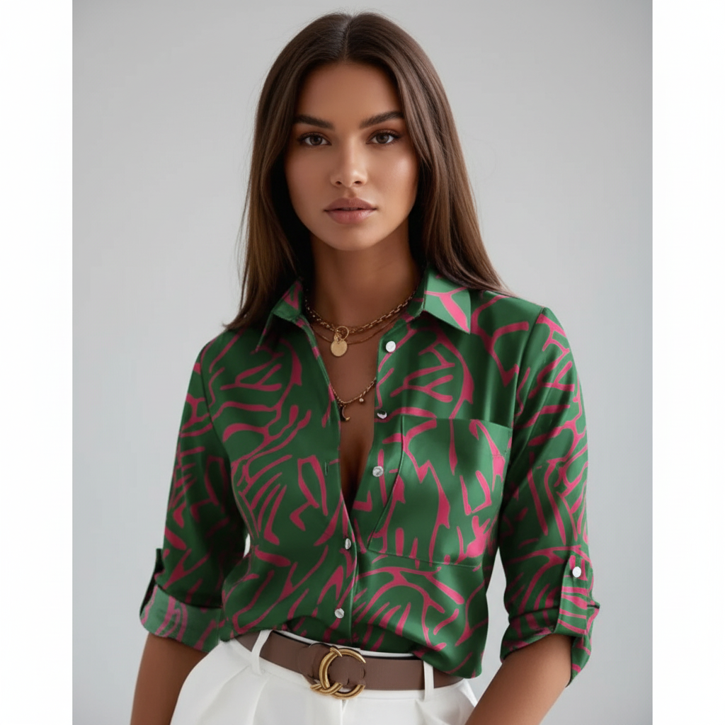 Blouse femme élégante à imprimé géométrique, silhouette cintrée. - 3