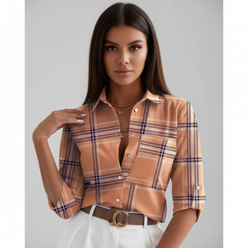 Blouse femme élégante à imprimé géométrique, silhouette cintrée. - 4