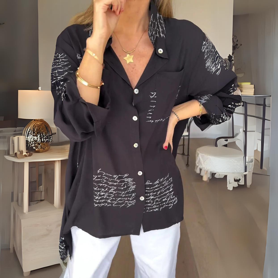 Chemise boutonnée, silhouette décontractée avec imprimé artistique. 0