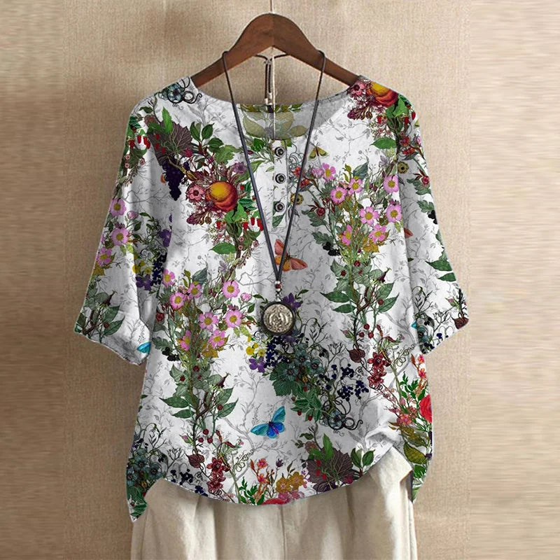 Chemisier femme chic à design floral élégant et coupe décontractée. 10