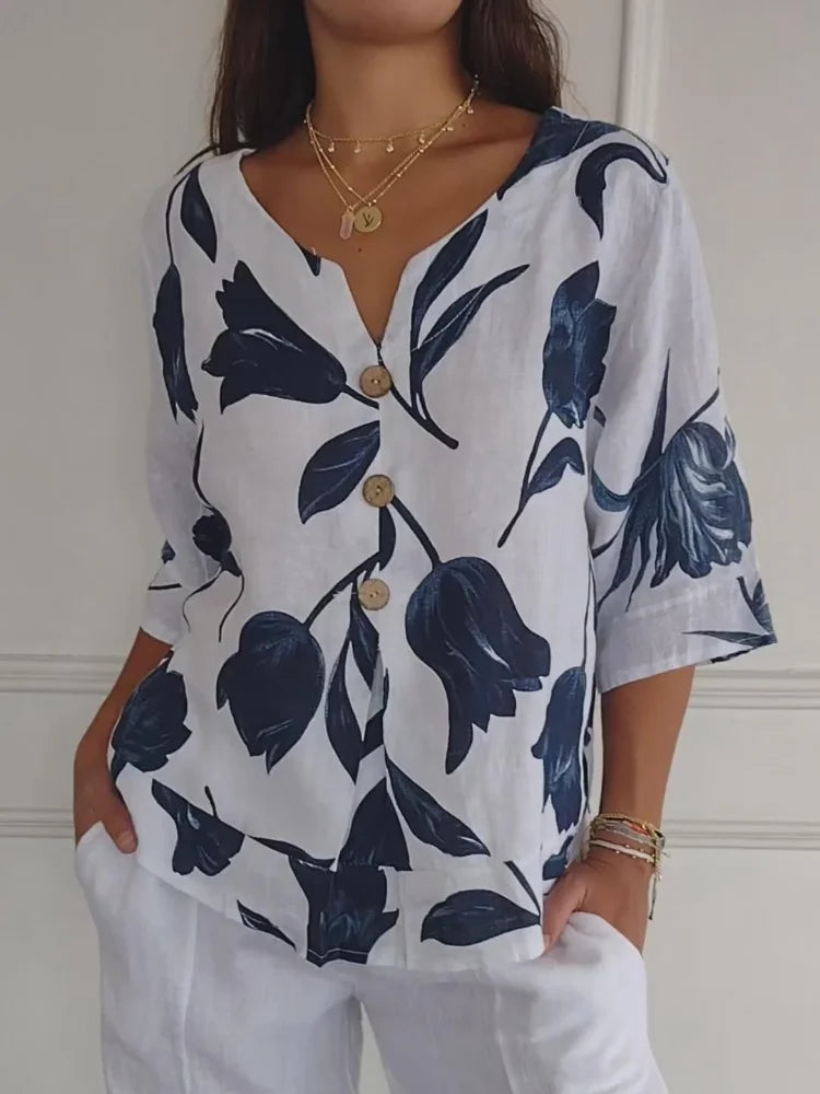 Chemisier femme floral, silhouette décontractée et élégante, idéal pour les occasions informelles. 0