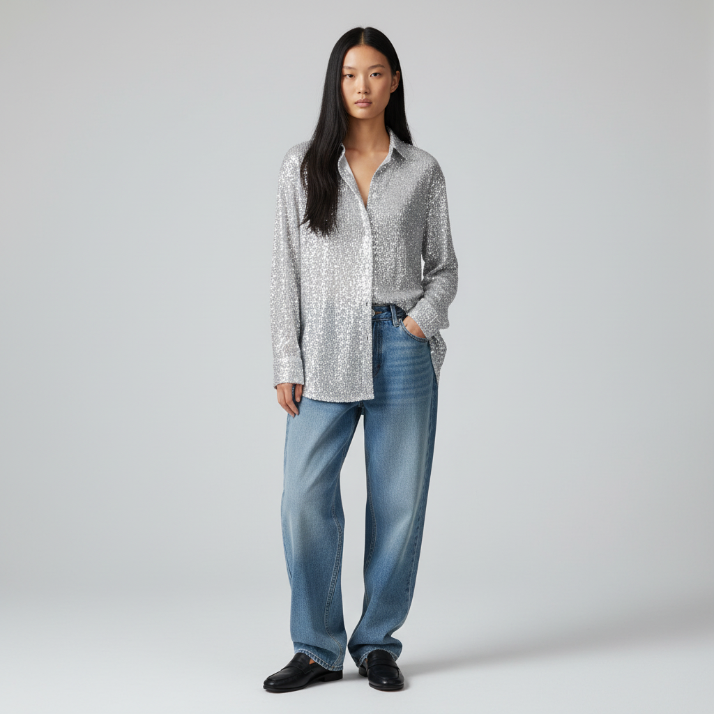 Chemisier ample avec paillettes, style chic et élégant. - 1
