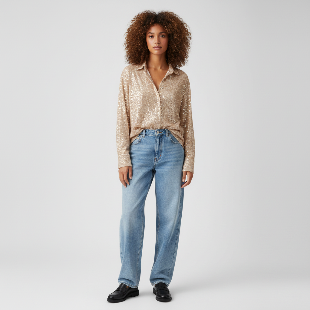 Chemisier ample avec paillettes, style chic et élégant. - 2