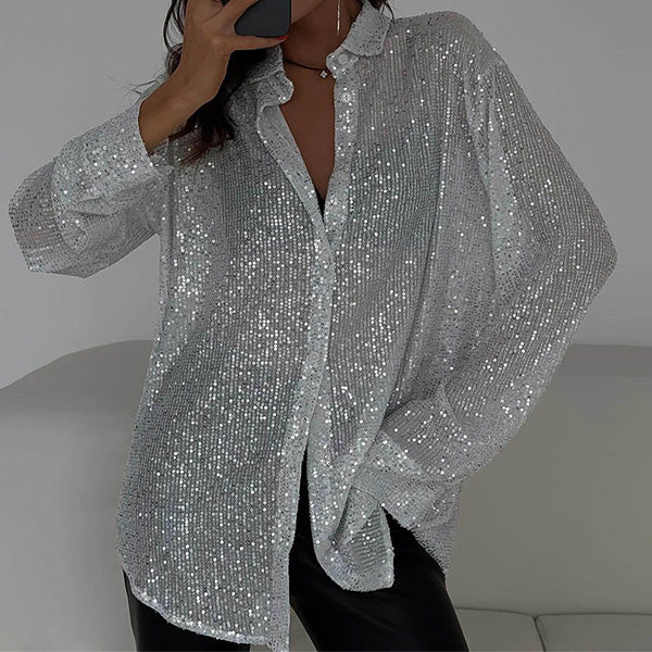 Chemisier ample avec paillettes, style chic et élégant. - 4