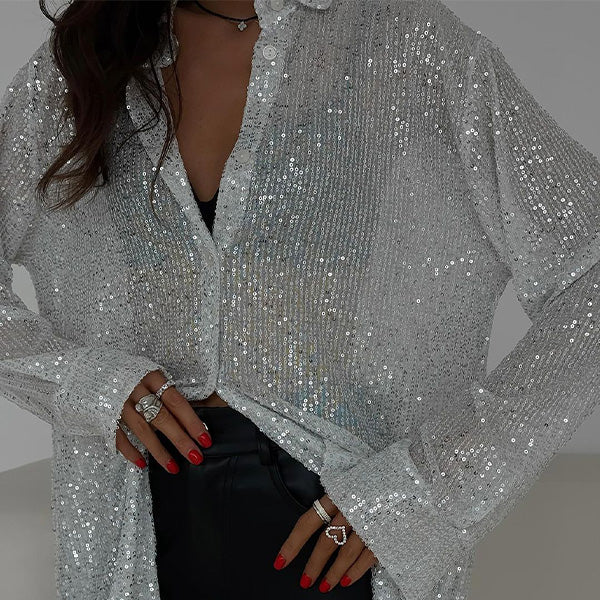 Chemisier ample avec paillettes, style chic et élégant. - 8
