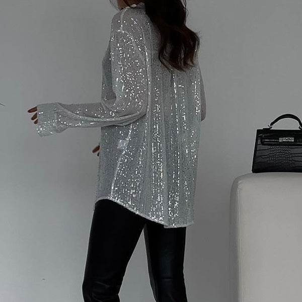Chemisier ample avec paillettes, style chic et élégant. - 9