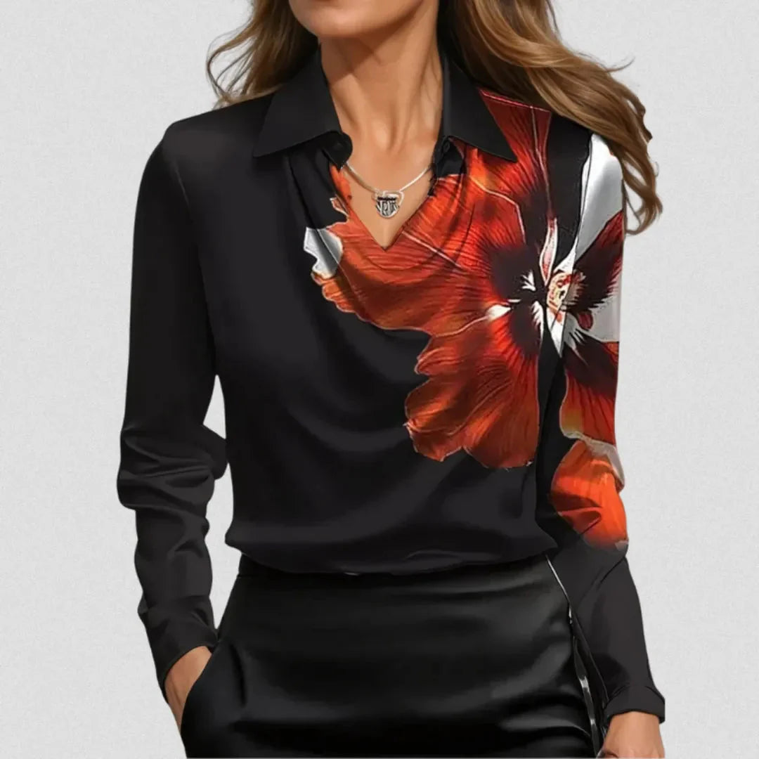 Chemisier femme, col cascade élégant et manches longues, style chic. 1