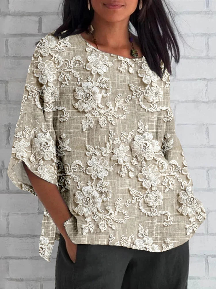 Chemisier femme à fleurs vintage, coupe fluide et élégante. 0