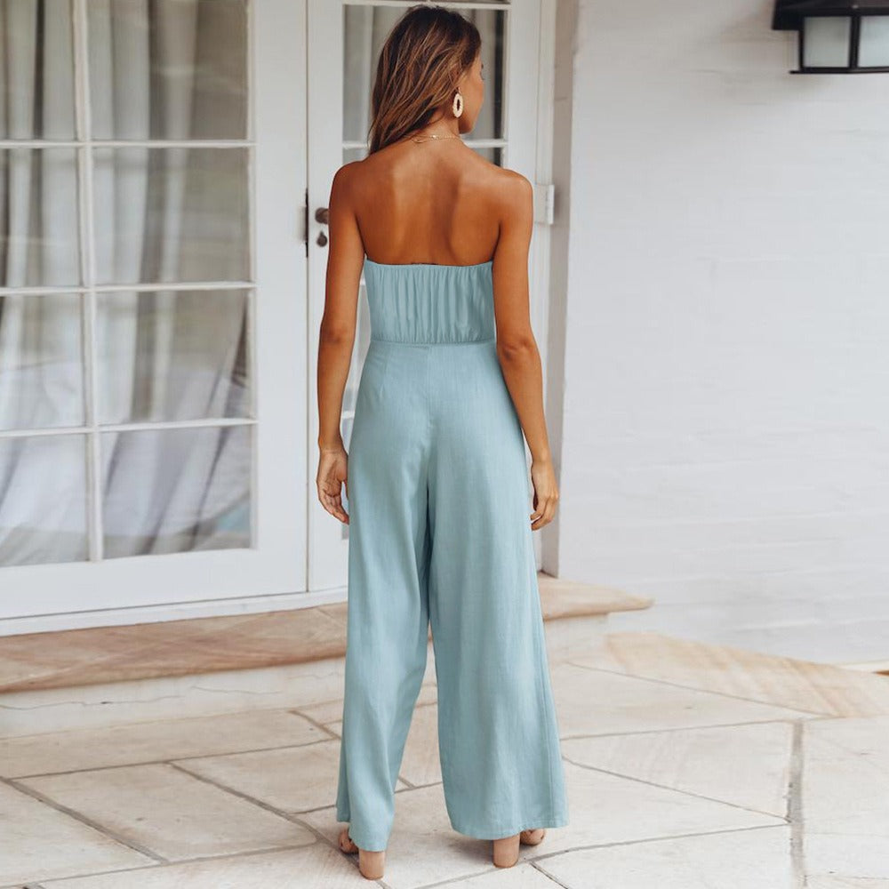 Combinaison femme chic à encolure en V et silhouette fluide. - 6
