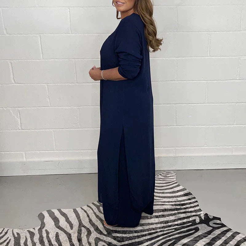 Ensemble décontracté pour femme, composé d'un pantalon large à taille élastique et d'un haut au design moderne. - 6