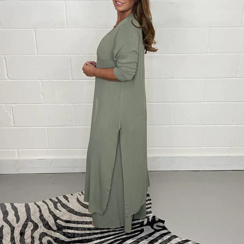 Ensemble décontracté pour femme, composé d'un pantalon large à taille élastique et d'un haut au design moderne. - 7