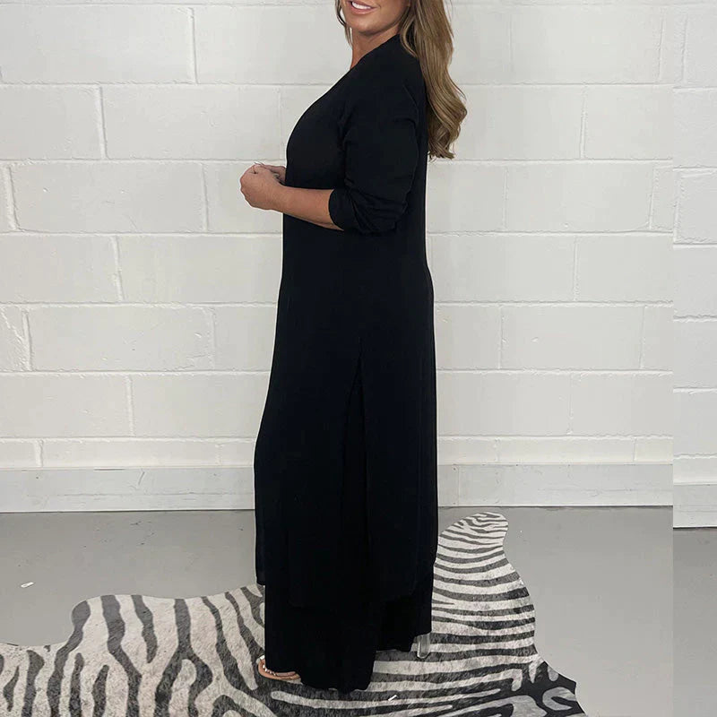 Ensemble décontracté pour femme, composé d'un pantalon large à taille élastique et d'un haut au design moderne. - 9