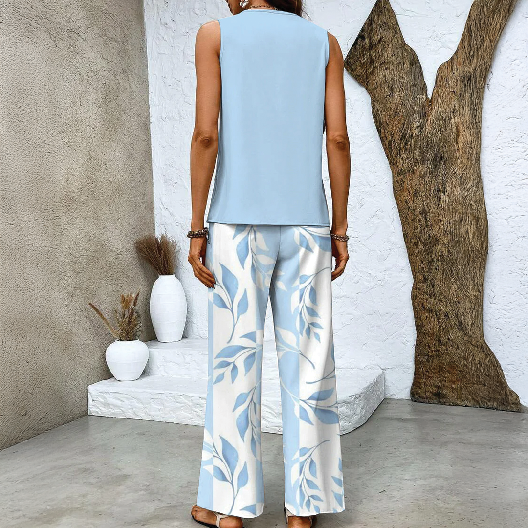 Ensemble deux pièces, pantalon large et haut fluide élégant. - 3