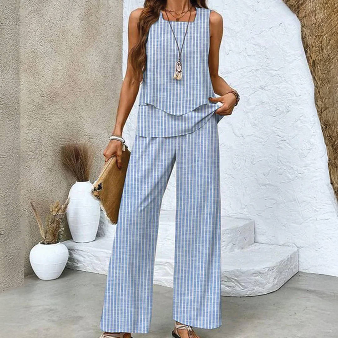 Ensemble deux pièces, pantalon large et haut fluide élégant. - 7