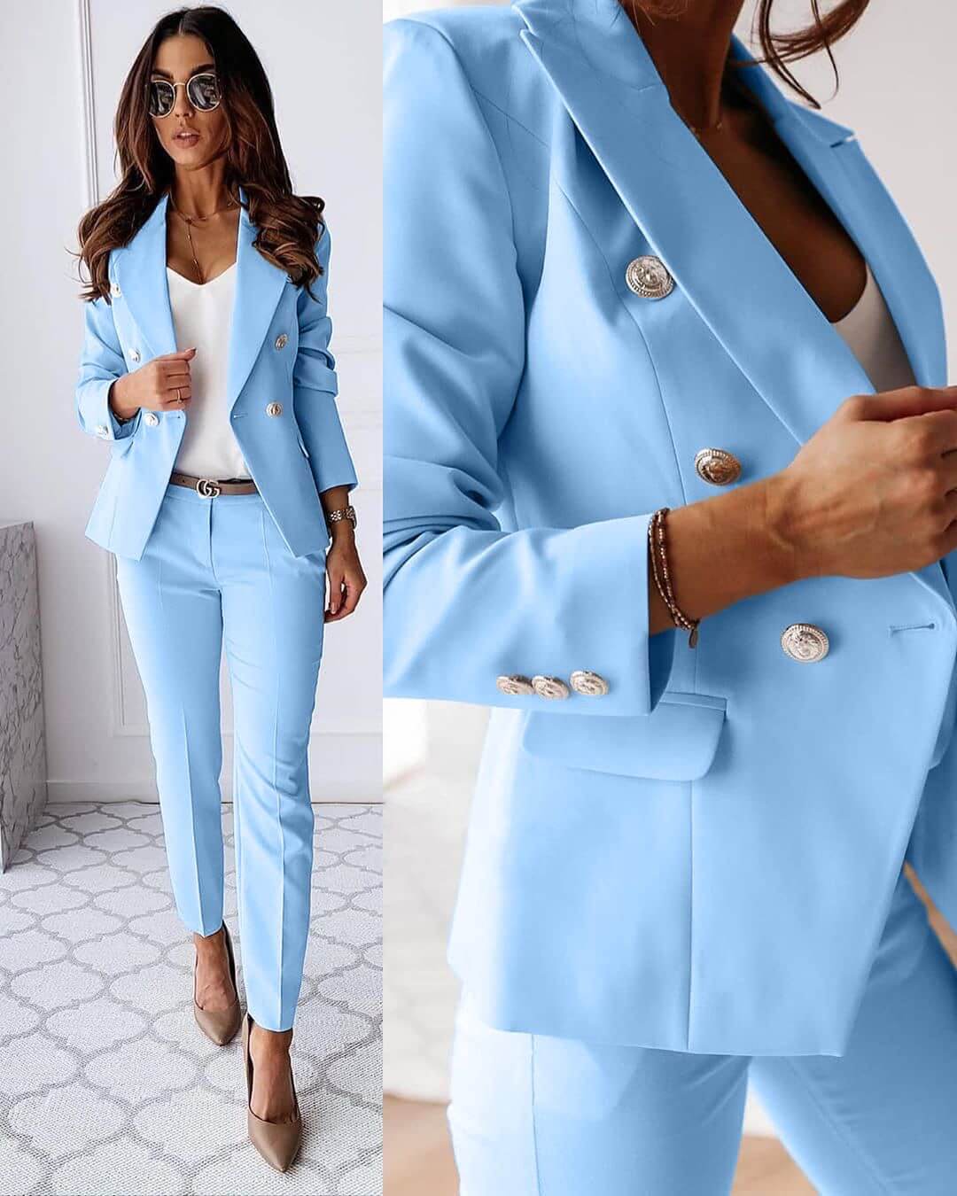 Ensemble femme composé d'une veste cintrée et d'un pantalon droit élégant. - 1
