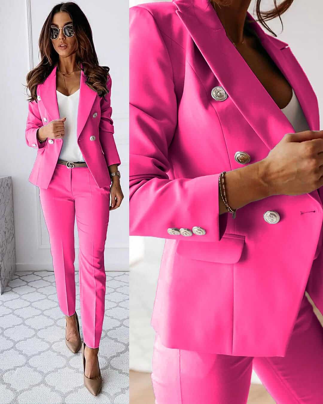 Ensemble femme composé d'une veste cintrée et d'un pantalon droit élégant. - 3