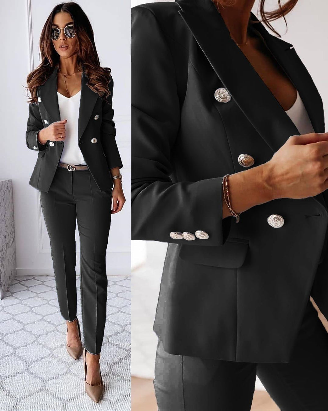 Ensemble femme composé d'une veste cintrée et d'un pantalon droit élégant. - 5