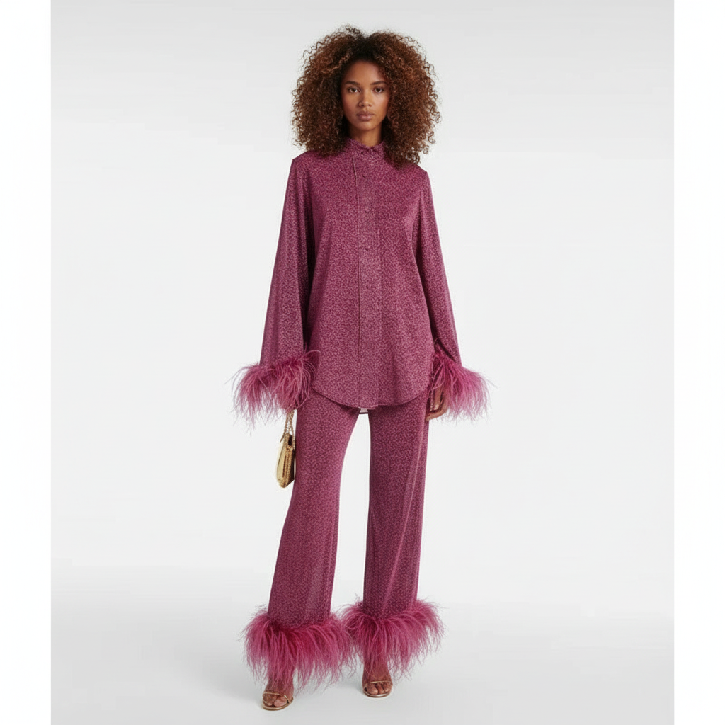 Ensemble chic et élégant avec des paillettes et des plumes. - 1