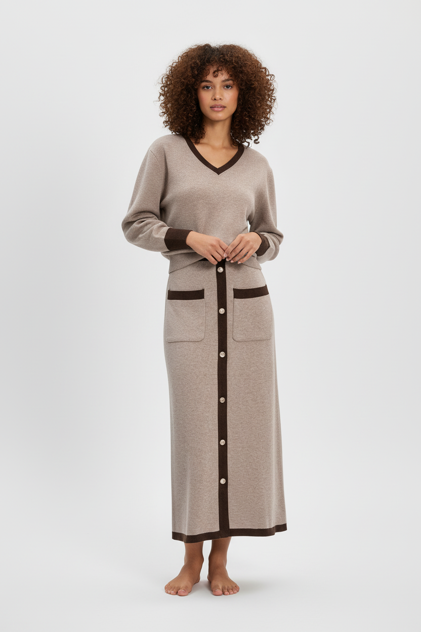Ensemble femme composé d'un haut cintré et d'une jupe midi fluide, idéal pour une occasion élégante. - 1