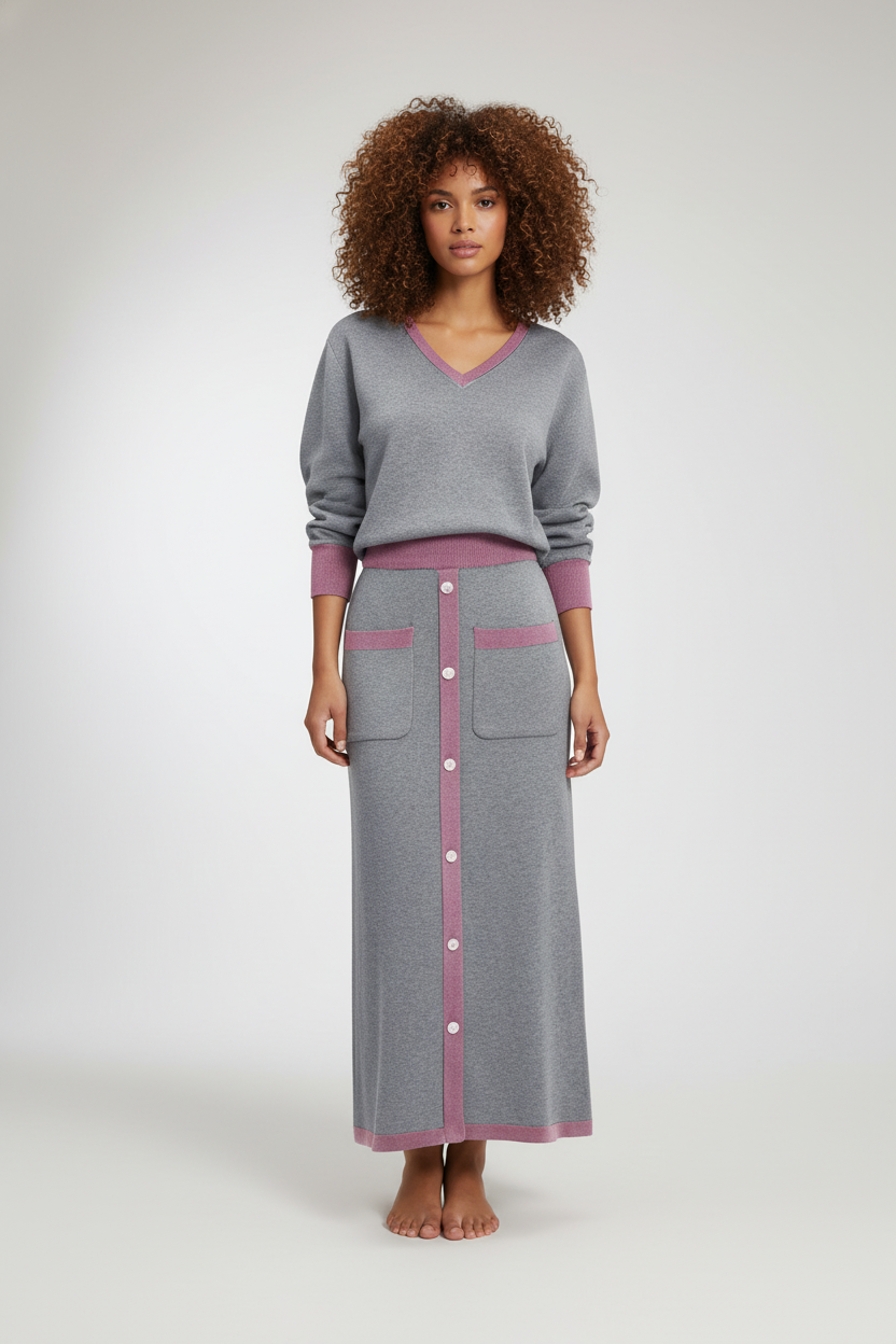 Ensemble femme composé d'un haut cintré et d'une jupe midi fluide, idéal pour une occasion élégante. - 2