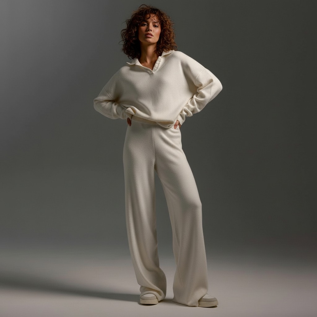 Ensemble femme, polo élégant avec jambes larges et coupe évasée. - 2