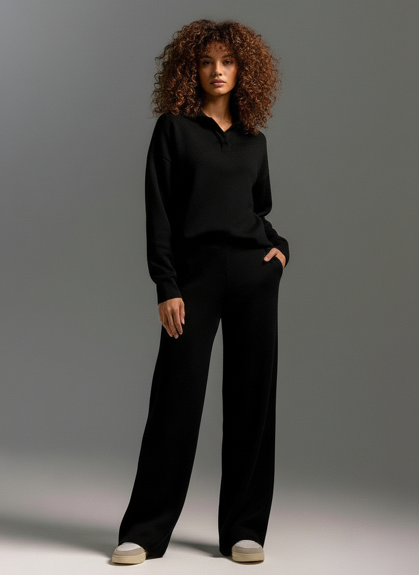 Ensemble femme, polo élégant avec jambes larges et coupe évasée. - 3