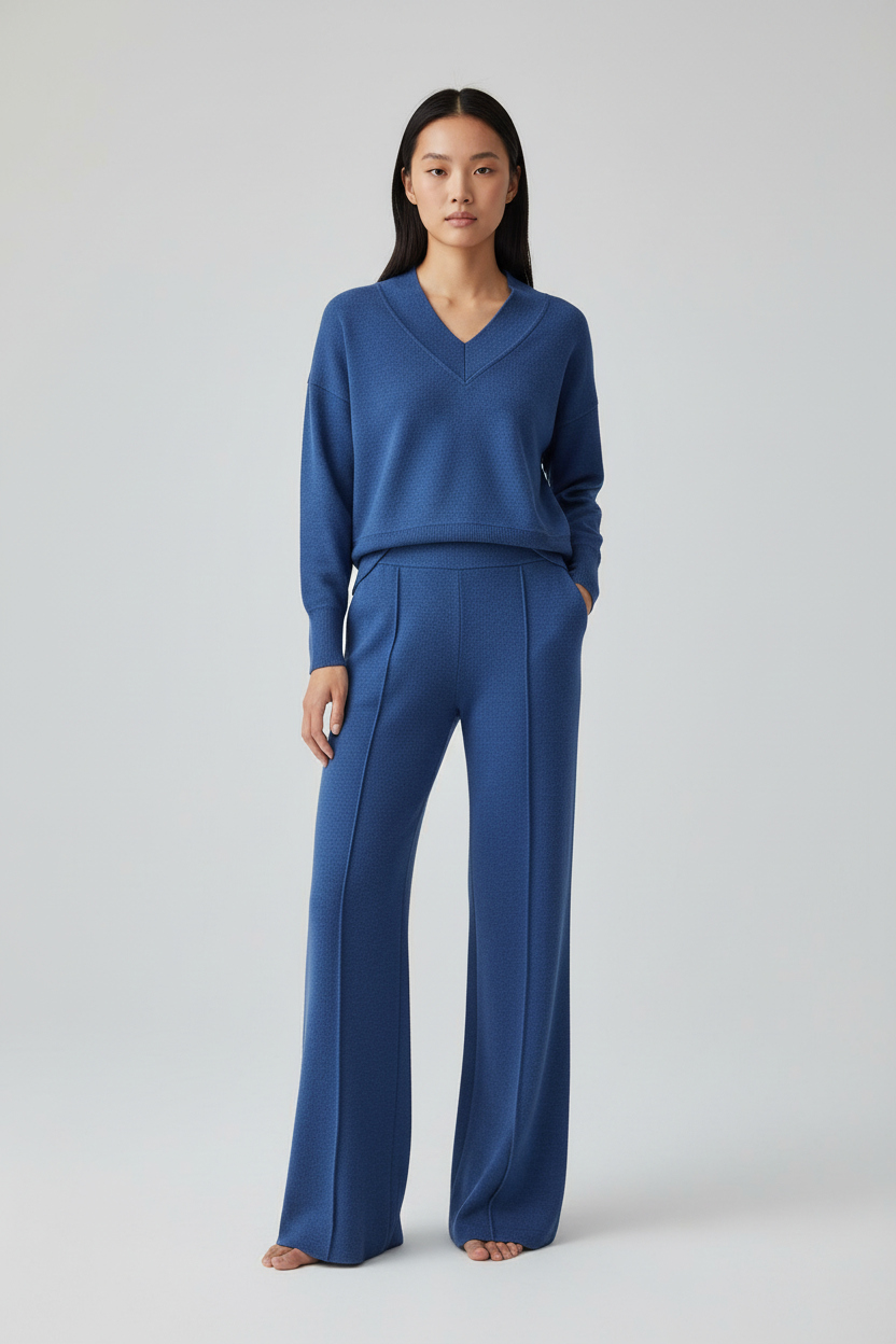 Ensemble femme élégant avec col en V et silhouette ajustée. - 1