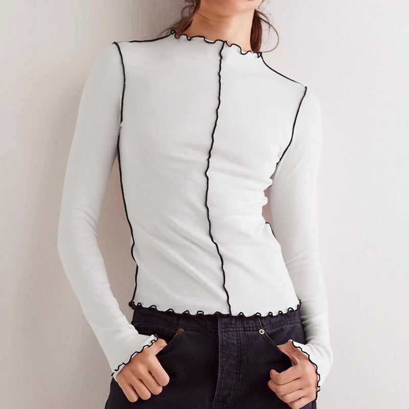 Haut à manches longues femme, design côtelé élégant, coupe ajustée. - 7