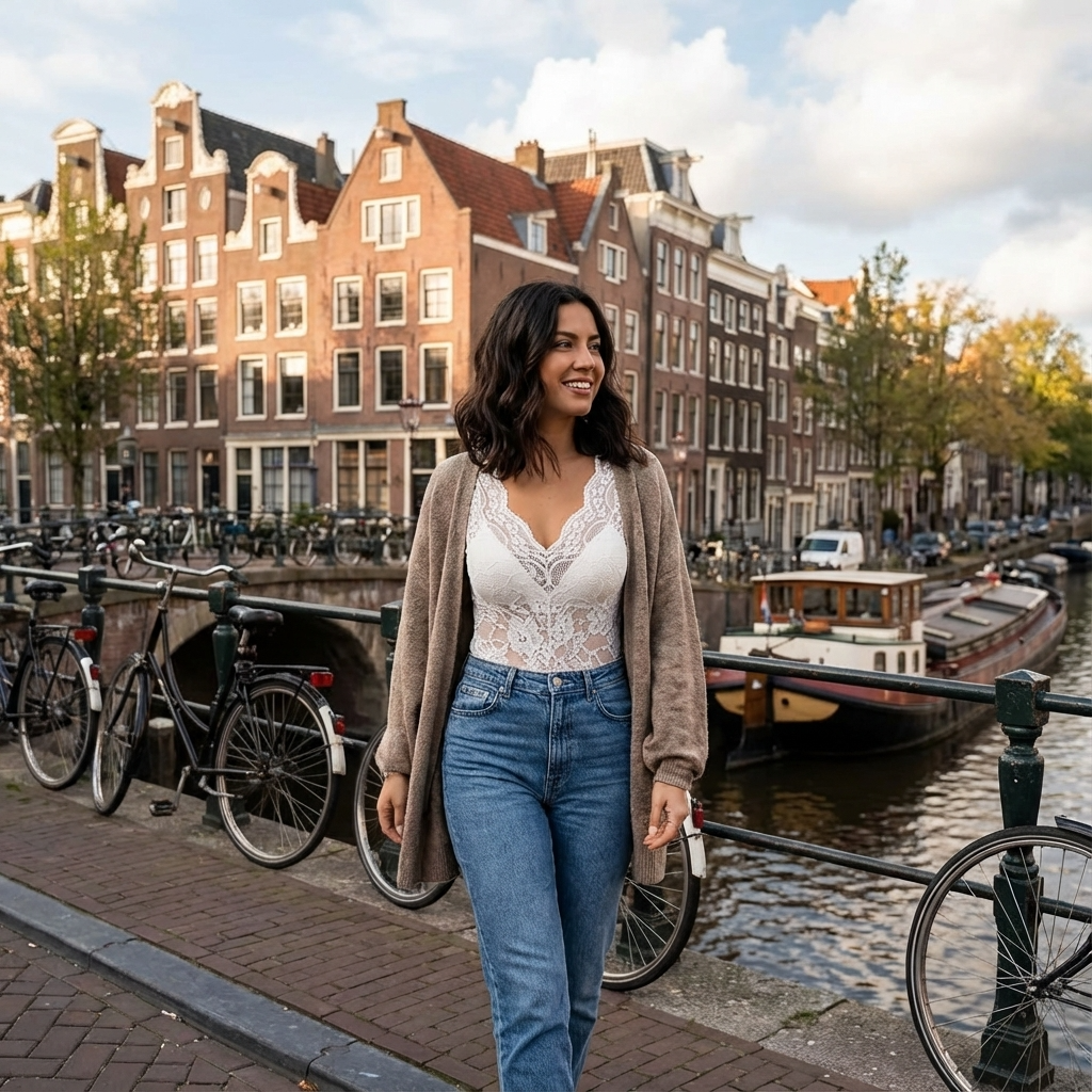 Haut élégant, décolleté en V, manches longues, silhouette ajustée. - 5