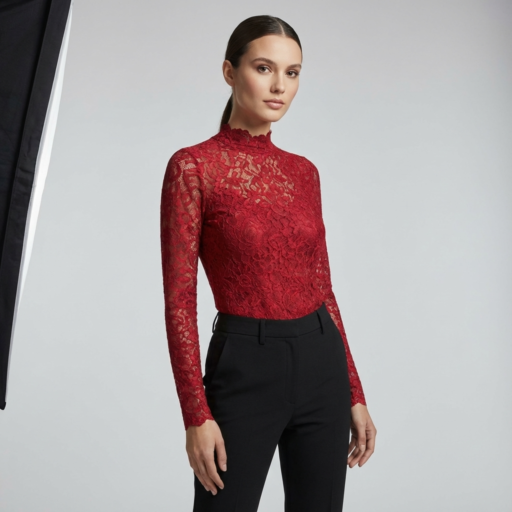 Haut élégant femme à silhouette cintrée avec encolure délicate et manches courtes. - 5