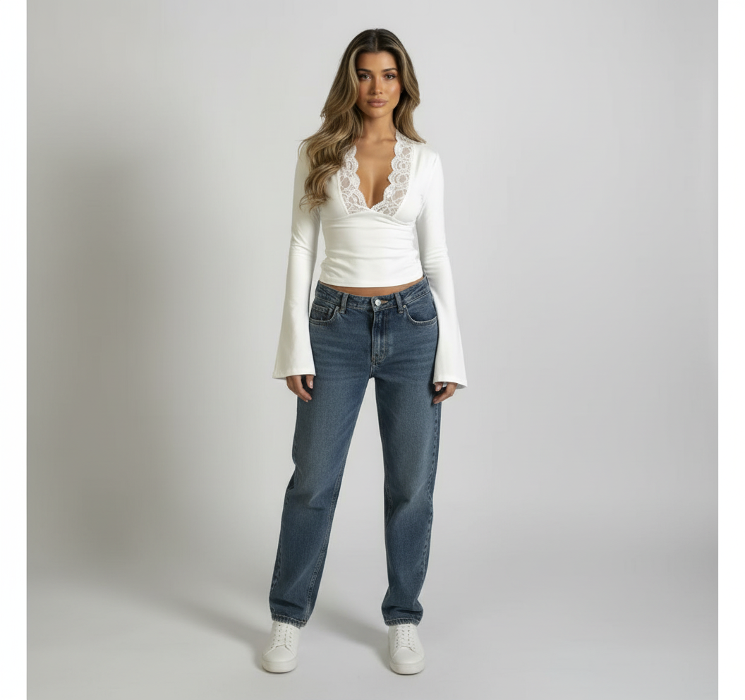 Haut évasé femme avec col en V et manches courtes, style fluide et élégant. - 5