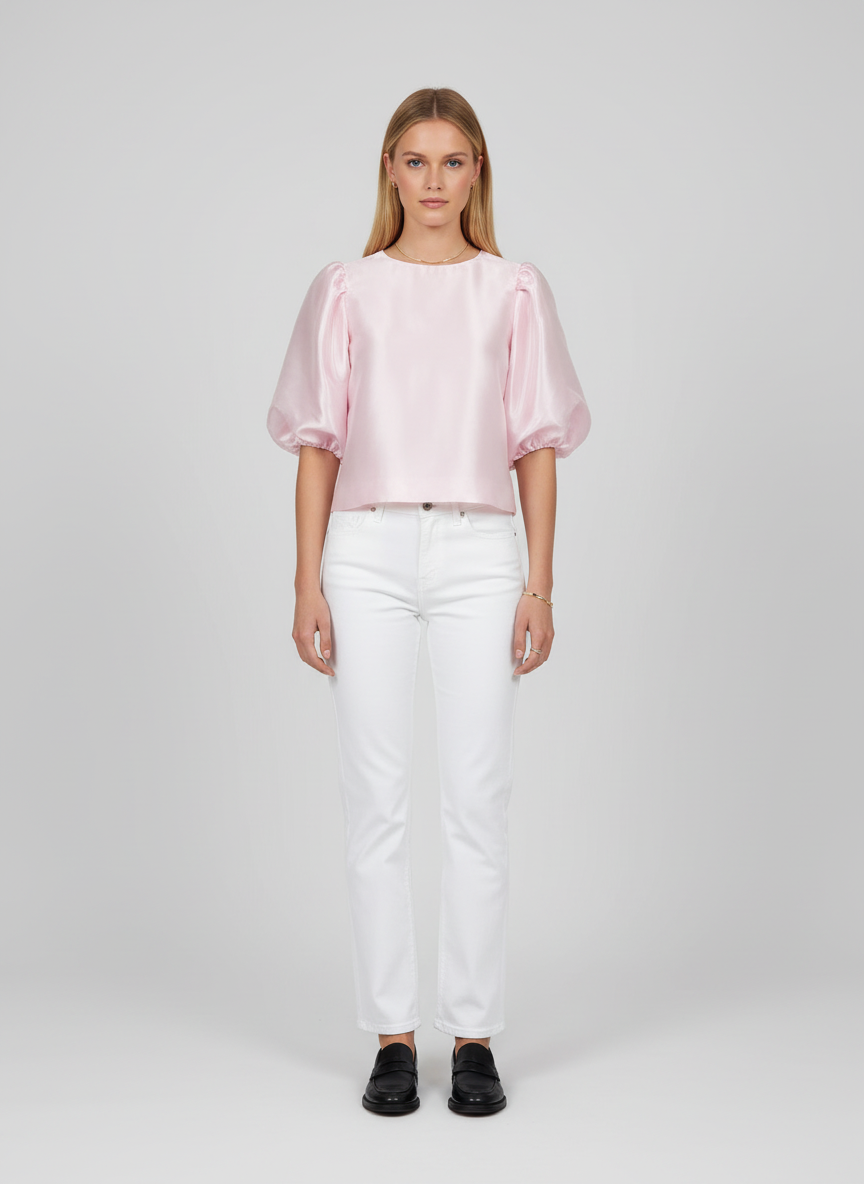 Haut femme à manches bouffantes, silhouette cintrée et style décontracté. - 2