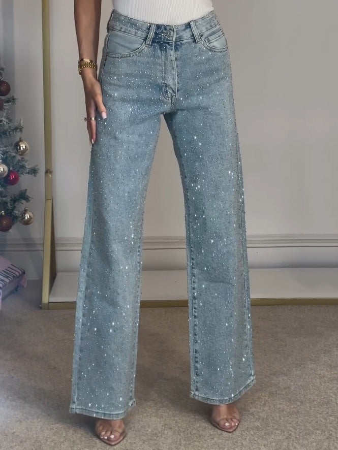 Jean femme pailleté, coupe confortable. - 1