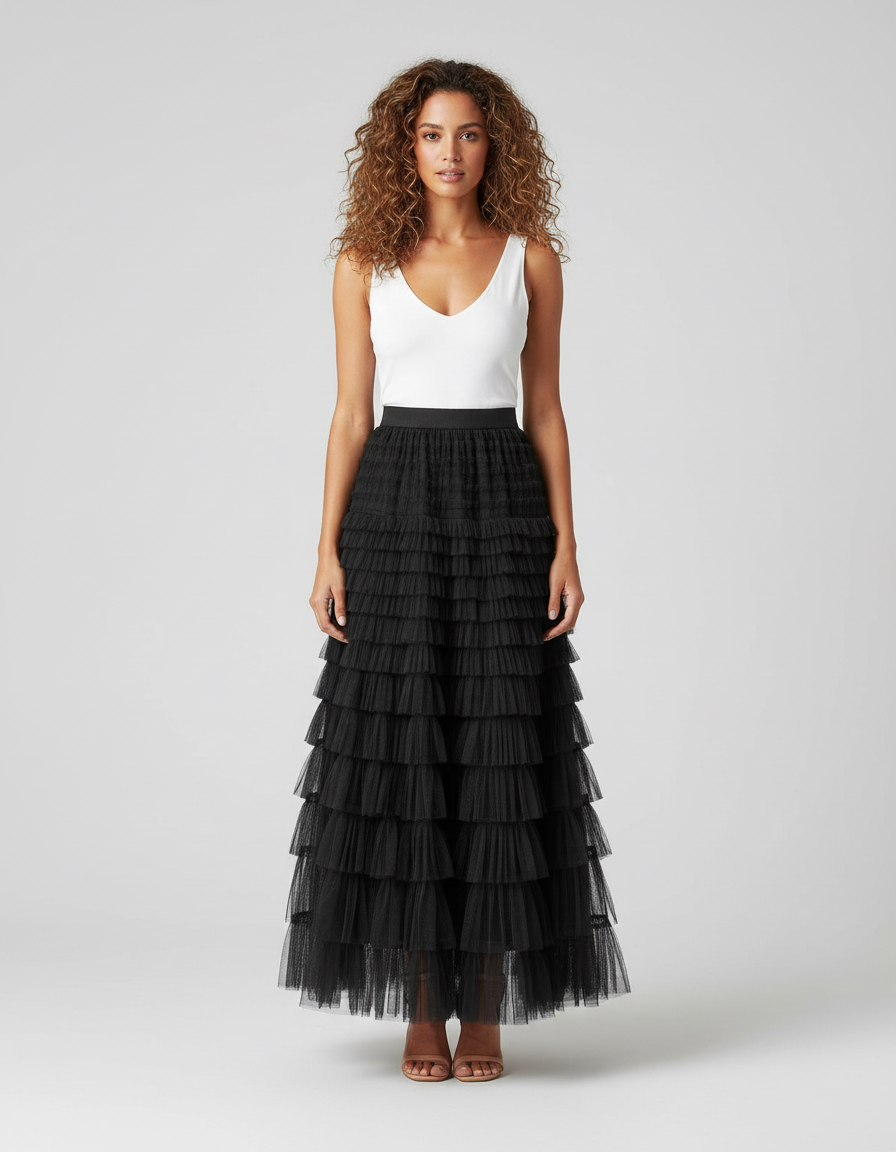 Jupe longue chic avec taille élastique, silhouette fluide. - 2