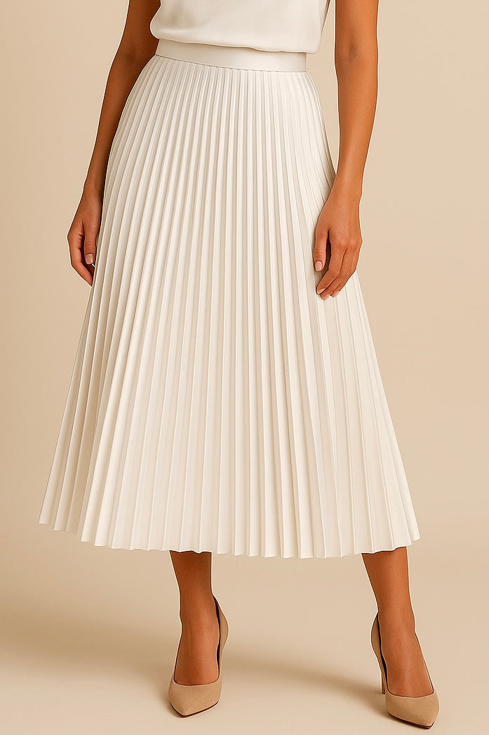 Jupe mi-longue plissée à taille haute, élégante et sophistiquée. - 2