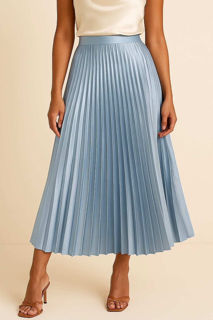 Jupe mi-longue plissée à taille haute, élégante et sophistiquée. - 3