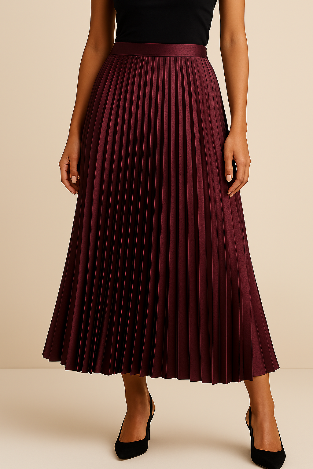 Jupe mi-longue plissée à taille haute, élégante et sophistiquée. - 4