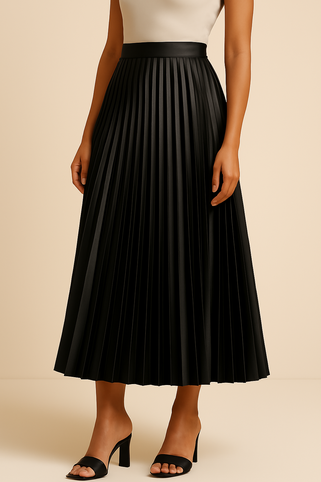 Jupe mi-longue plissée à taille haute, élégante et sophistiquée. - 7
