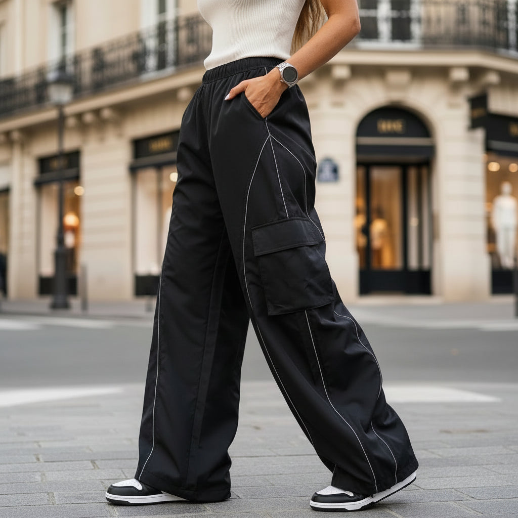 Pantalons baggy femme à taille basse, coupe large et décontractée. - 4
