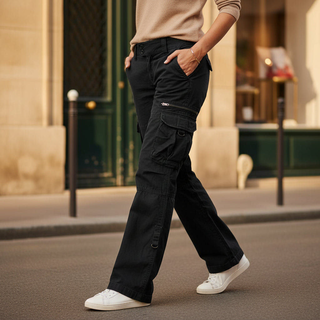 Pantalons cargo femme, coupe flatteuse, style décontracté. - 1