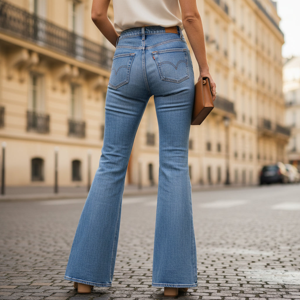 Jean évasé femme, taille haute, coupe vintage. - 2