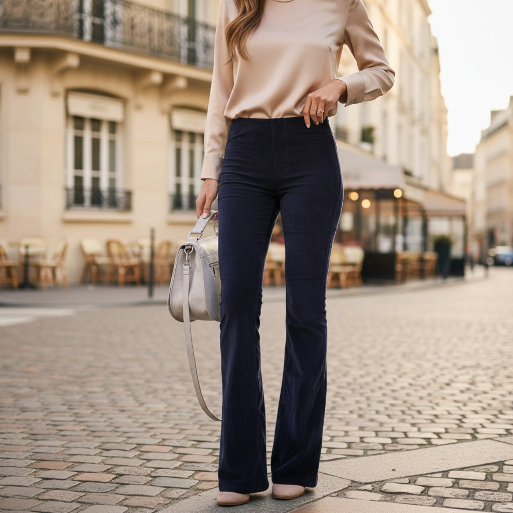 Pantalon fluide femme, taille haute, jambes évasées, coupe élégante. - 7