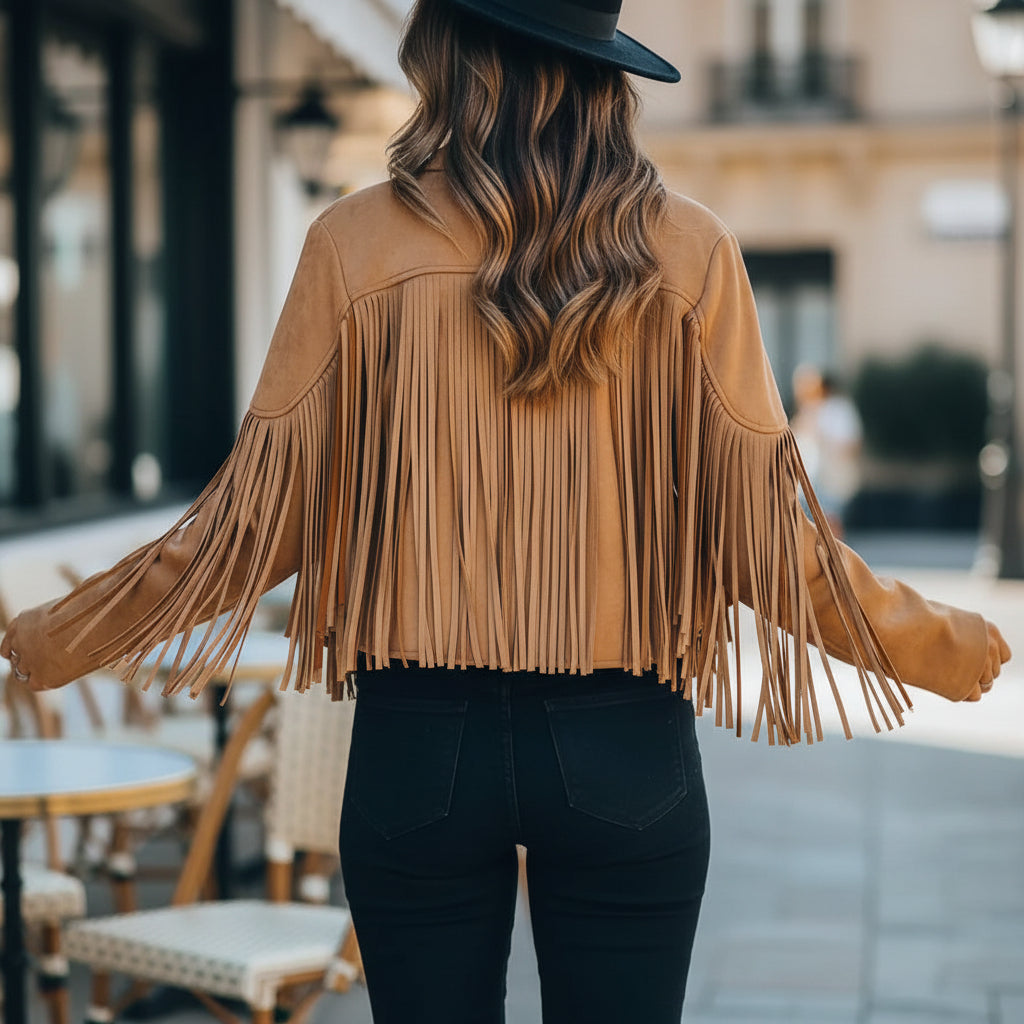 Veste femme bohème avec franges, coupe ajustée. - 2
