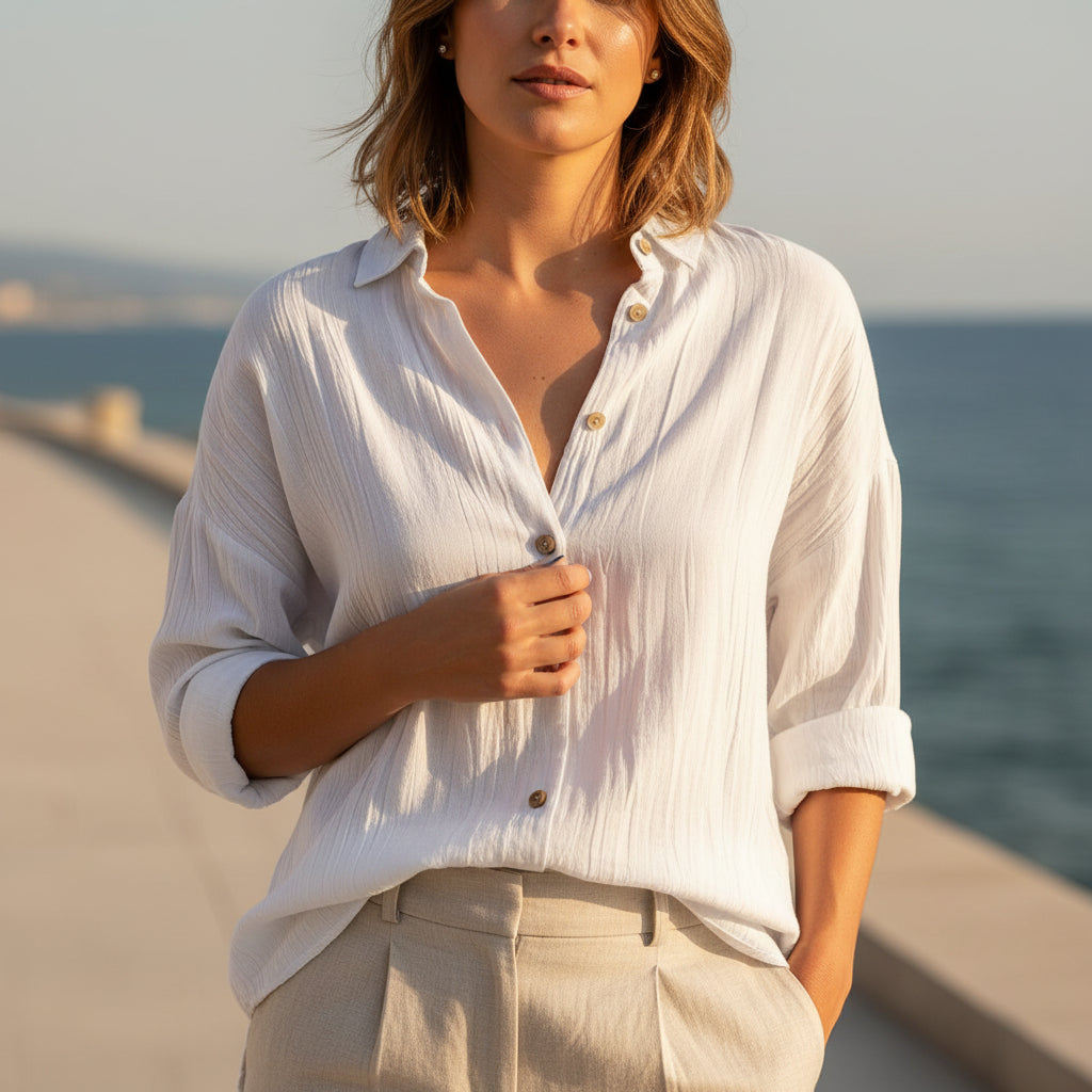 Chemisier femme chic, silhouette flatteuse, détail plissé. - 11