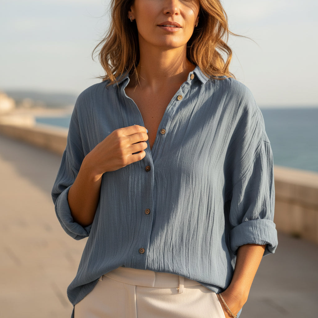 Chemisier femme chic, silhouette flatteuse, détail plissé. - 12