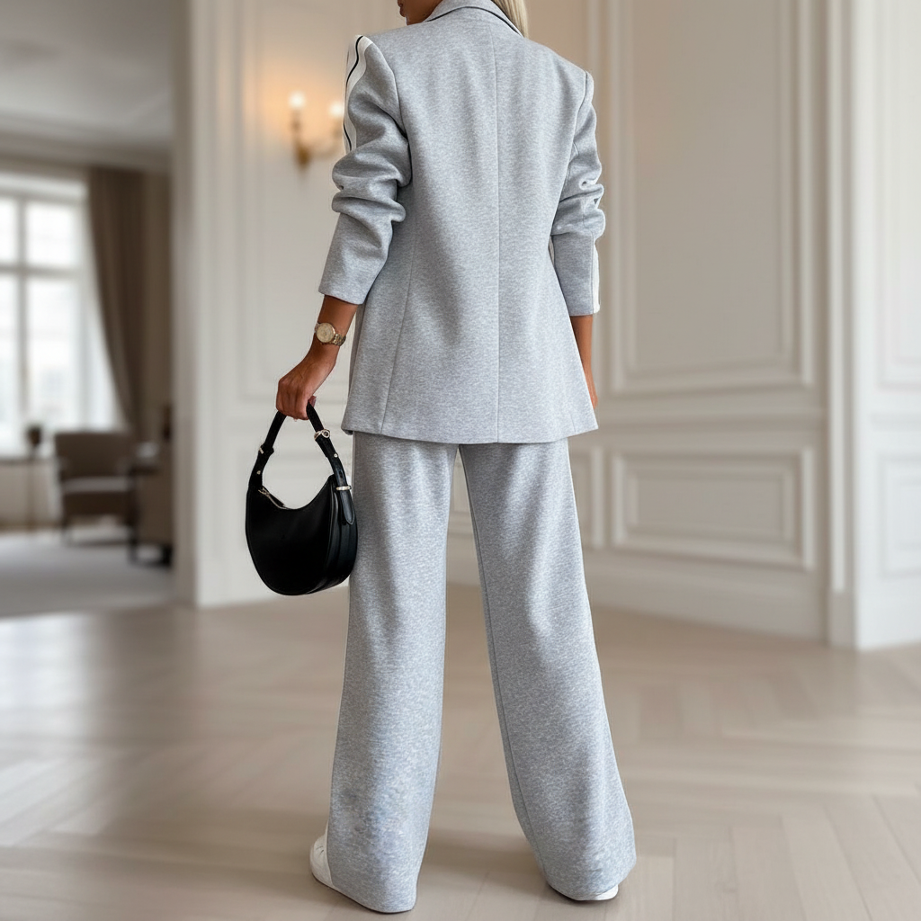 Costume femme composé d'une veste tailleur ajustée et d'un pantalon élastique chic. - 3