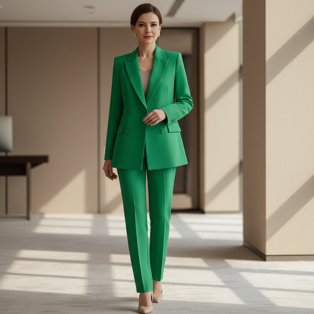 Ensemble tailleur femme, blazer cintré à double boutonnage et pantalon élégant. - 4