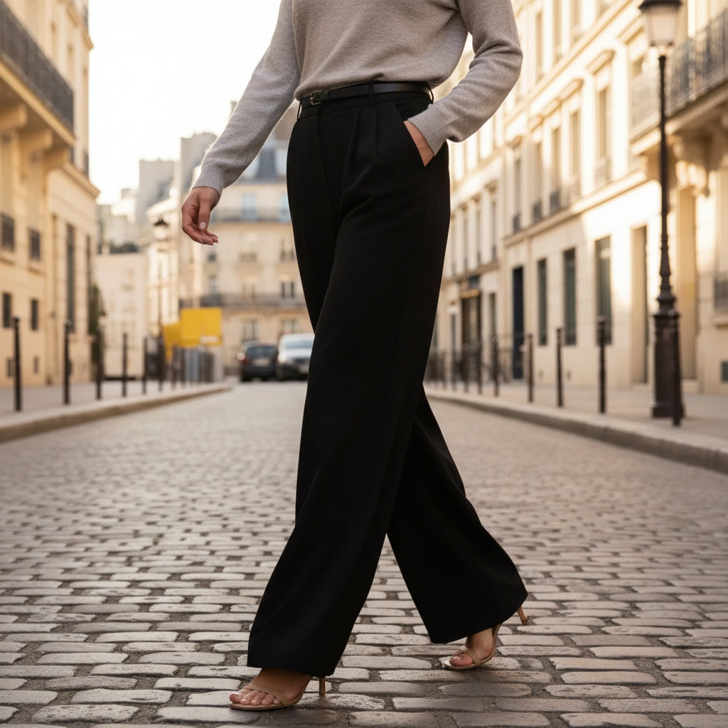 Pantalon fluide femme à large jambe, style décontracté et chic. - 6